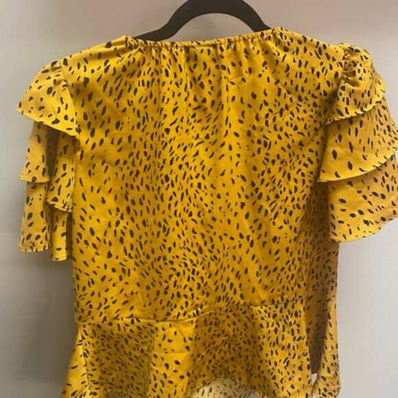 Who What Wear: Gold Animal Print Ruffle Top - Picture 3 of 3